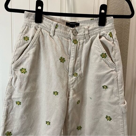 Forever 21 Corduroy Women’s Carpenter Pants Size XS Smiley Face Flowers - Picture 2 of 12